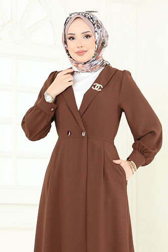 moda selvim Overcoat 6214BSK463 Brown - Thumbnail