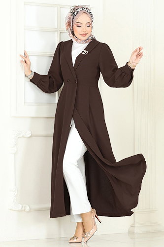 moda selvim Overcoat 6214BSK463 Brown - Thumbnail
