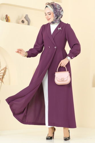 moda selvim Overcoat 6214BSK463 Dark Lilac - Thumbnail