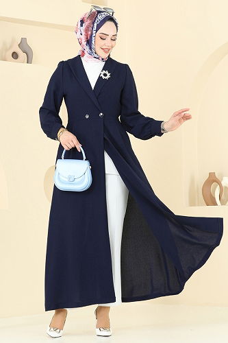 moda selvim Overcoat 6214BSK463 Navy Blue - Thumbnail