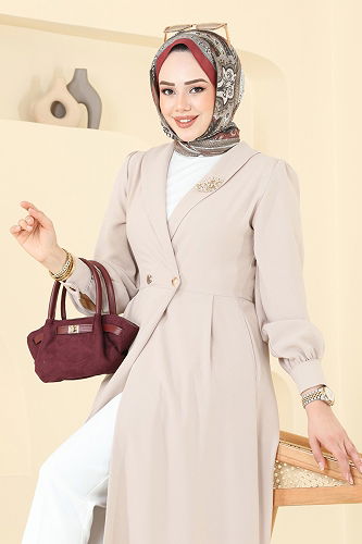 moda selvim Overcoat 6214BSK463 Stone - Thumbnail