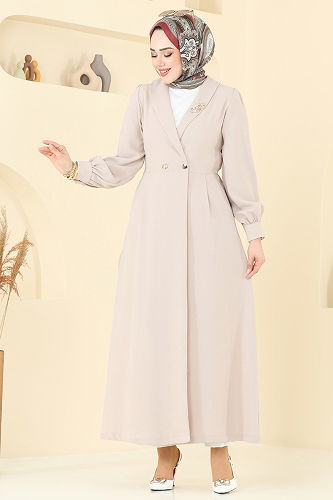 moda selvim Overcoat 6214BSK463 Stone - Thumbnail