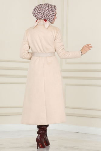 moda selvim Overcoat 6524YG95 Stone - Thumbnail