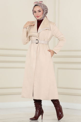 moda selvim Overcoat 6524YG95 Stone - Thumbnail