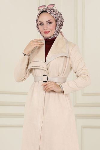 moda selvim Overcoat 6524YG95 Stone - Thumbnail