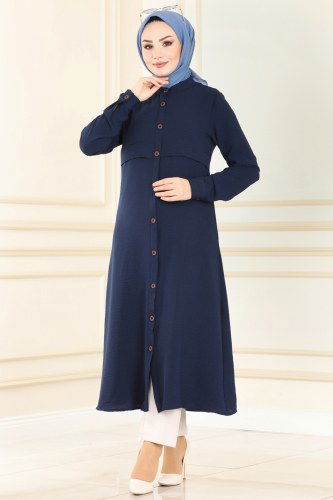moda selvim Overcoat 6532S324 Navy Blue - Thumbnail