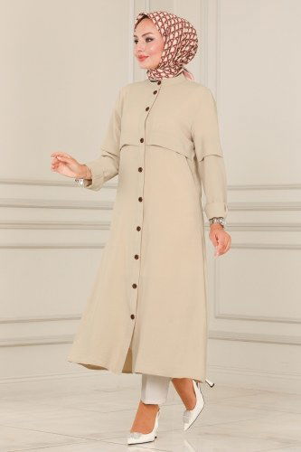 moda selvim Overcoat 6532S324 Stone - Thumbnail