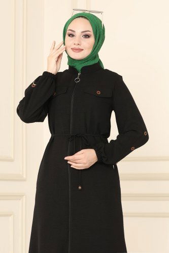 moda selvim 6783S324 اسود ملابس قصيره - Thumbnail