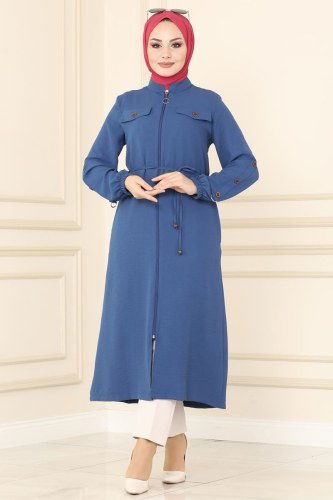 moda selvim Overcoat 6783S324 Indigo - Thumbnail