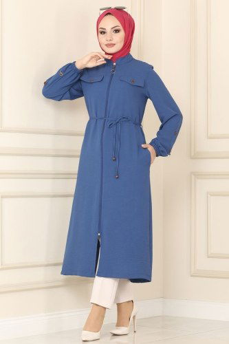 moda selvim Overcoat 6783S324 Indigo - Thumbnail