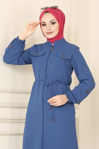 moda selvim Overcoat 6783S324 Indigo - Thumbnail