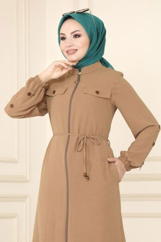 moda selvim Overcoat 6783S324 Latte - Thumbnail