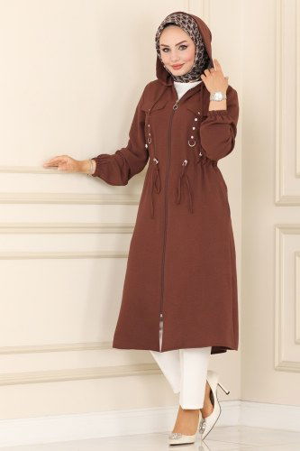 moda selvim Overcoat 6813S324 Brown - Thumbnail