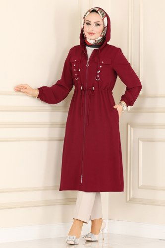 moda selvim Overcoat 6813S324 Claret Red - Thumbnail