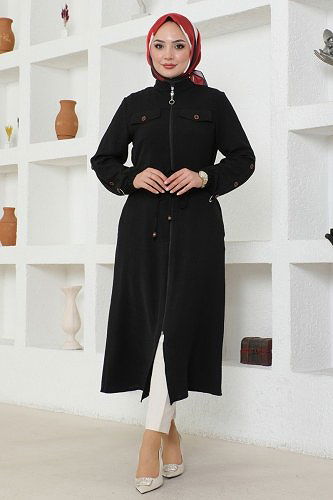 moda selvim Overcoat 6875S324 Black - Thumbnail