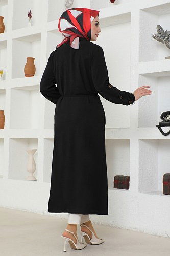 moda selvim Overcoat 6875S324 Black - Thumbnail