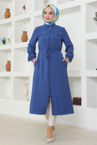 moda selvim Overcoat 6875S324 Indigo - Thumbnail