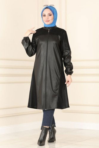 moda selvim Overcoat 6879S324 Black - Thumbnail