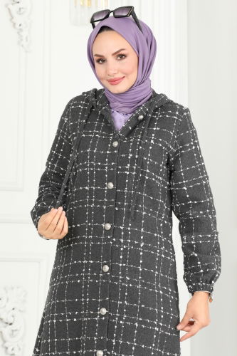 moda selvim Overcoat 6896S324 Anthracite - Thumbnail