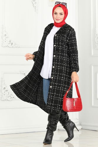 moda selvim Overcoat 6896S324 Black - Thumbnail