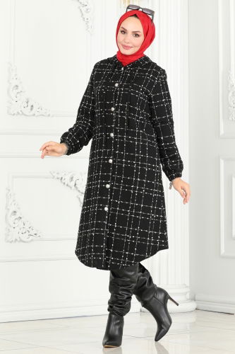 moda selvim Overcoat 6896S324 Black - Thumbnail