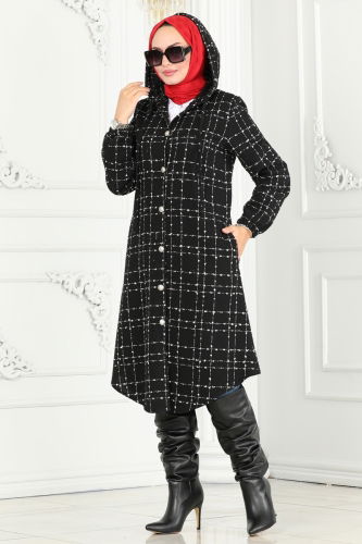 moda selvim Overcoat 6896S324 Black - Thumbnail