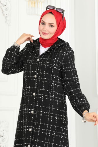 moda selvim Overcoat 6896S324 Black - Thumbnail