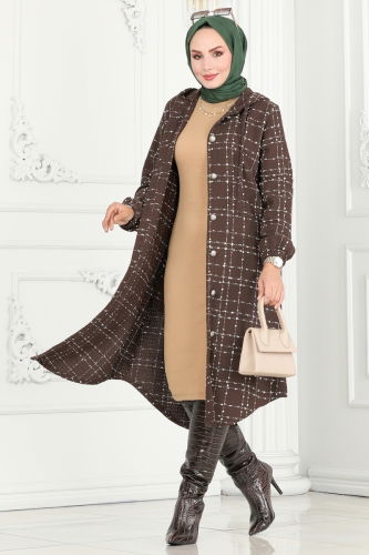 moda selvim Overcoat 6896S324 Brown - Thumbnail