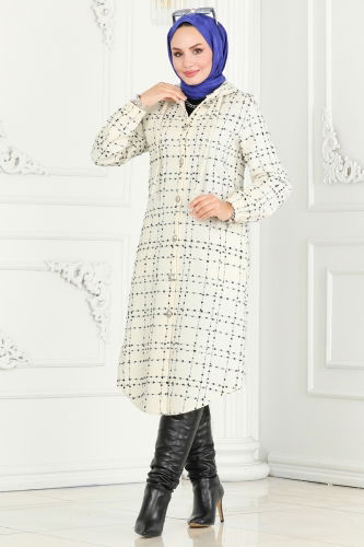 moda selvim Overcoat 6896S324 Ecru - Thumbnail