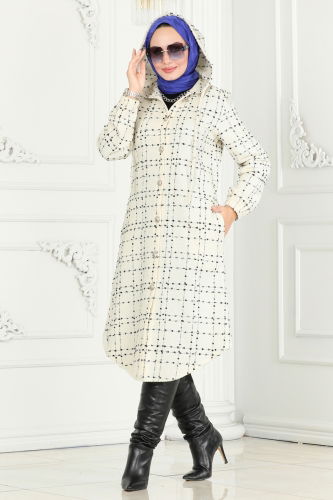 moda selvim Overcoat 6896S324 Ecru - Thumbnail