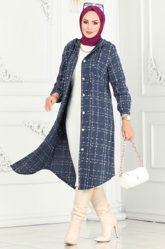 moda selvim Overcoat 6896S324 Indigo - Thumbnail