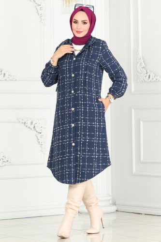 moda selvim Overcoat 6896S324 Indigo - Thumbnail