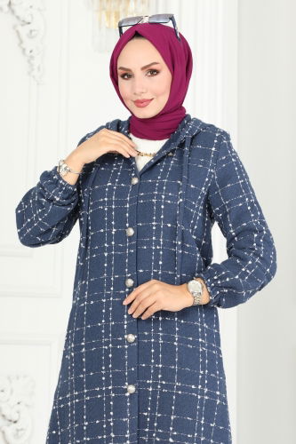 moda selvim Overcoat 6896S324 Indigo - Thumbnail