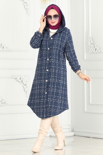 moda selvim Overcoat 6896S324 Indigo - Thumbnail