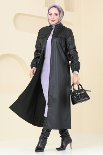 moda selvim Overcoat 6990S324 Black - Thumbnail