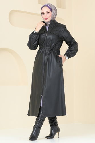 moda selvim Overcoat 6990S324 Black - Thumbnail