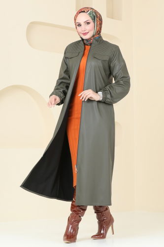 moda selvim Overcoat 6990S324 Khaki - Thumbnail