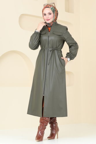 moda selvim Overcoat 6990S324 Khaki - Thumbnail