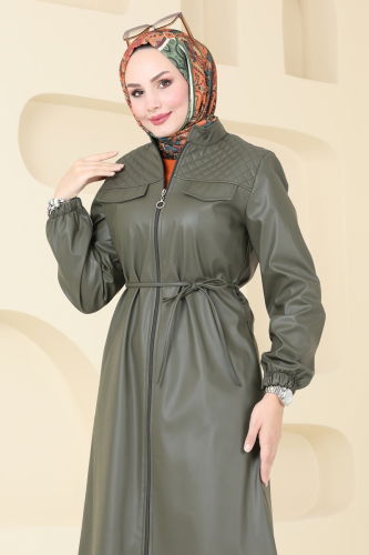 moda selvim Overcoat 6990S324 Khaki - Thumbnail