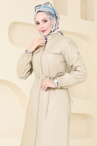 moda selvim Overcoat 6990S324 Stone - Thumbnail