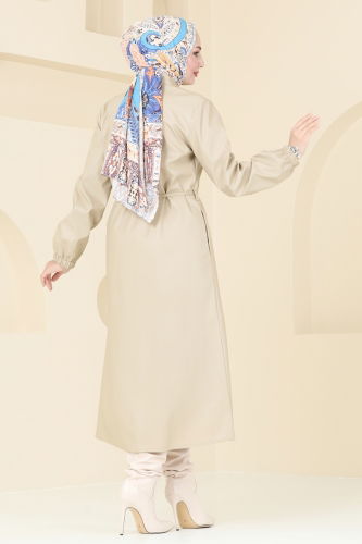 moda selvim Overcoat 6990S324 Stone - Thumbnail