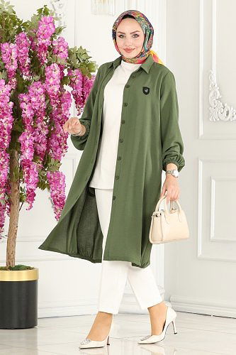 moda selvim Overcoat 7013TRT545 Almond Green - Thumbnail