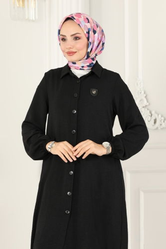 moda selvim Overcoat 7013TRT545 Black - Thumbnail