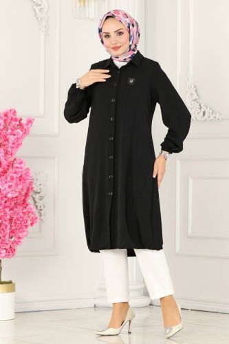 moda selvim Overcoat 7013TRT545 Black - Thumbnail