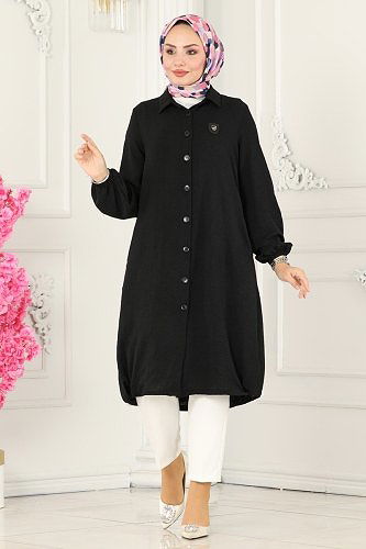 moda selvim Overcoat 7013TRT545 Black - Thumbnail