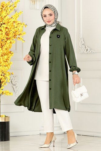 moda selvim Overcoat 7013TRT545 Khaki - Thumbnail