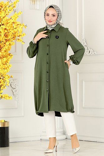 moda selvim Overcoat 7013TRT545 Khaki - Thumbnail