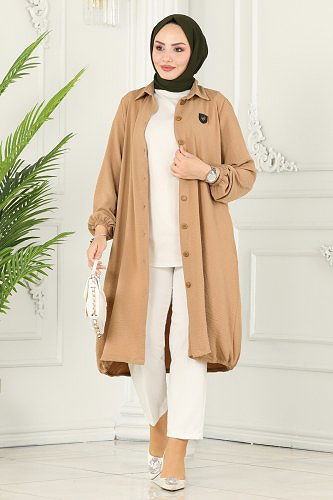 moda selvim Overcoat 7013TRT545 Latte - Thumbnail