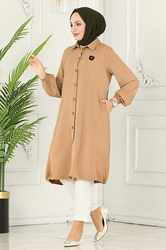 moda selvim Overcoat 7013TRT545 Latte - Thumbnail