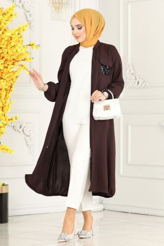 moda selvim Overcoat 7019MDA386 Brown - Thumbnail